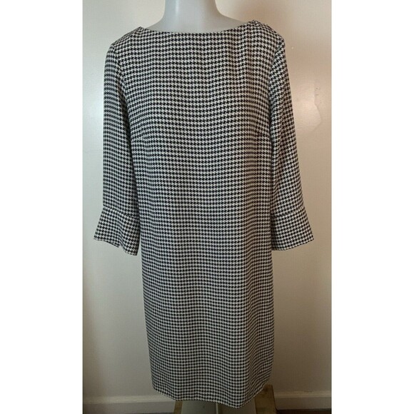 H&M Modern Chic Houndstooth Black & White Mini Shift Dress 3/4 Sleeve Size 6 Med - Picture 2 of 10